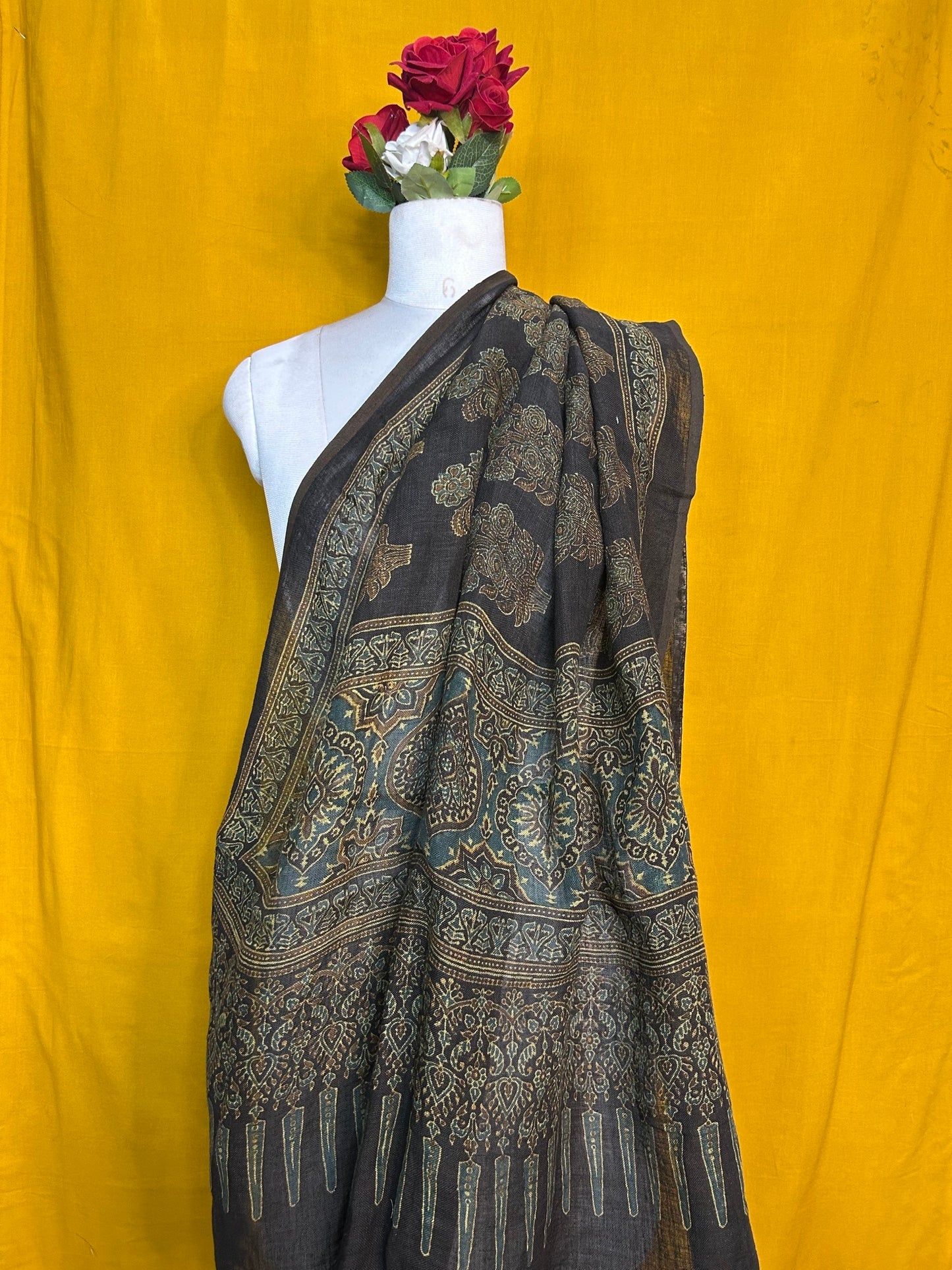Ajrakh Linen Dupatta.