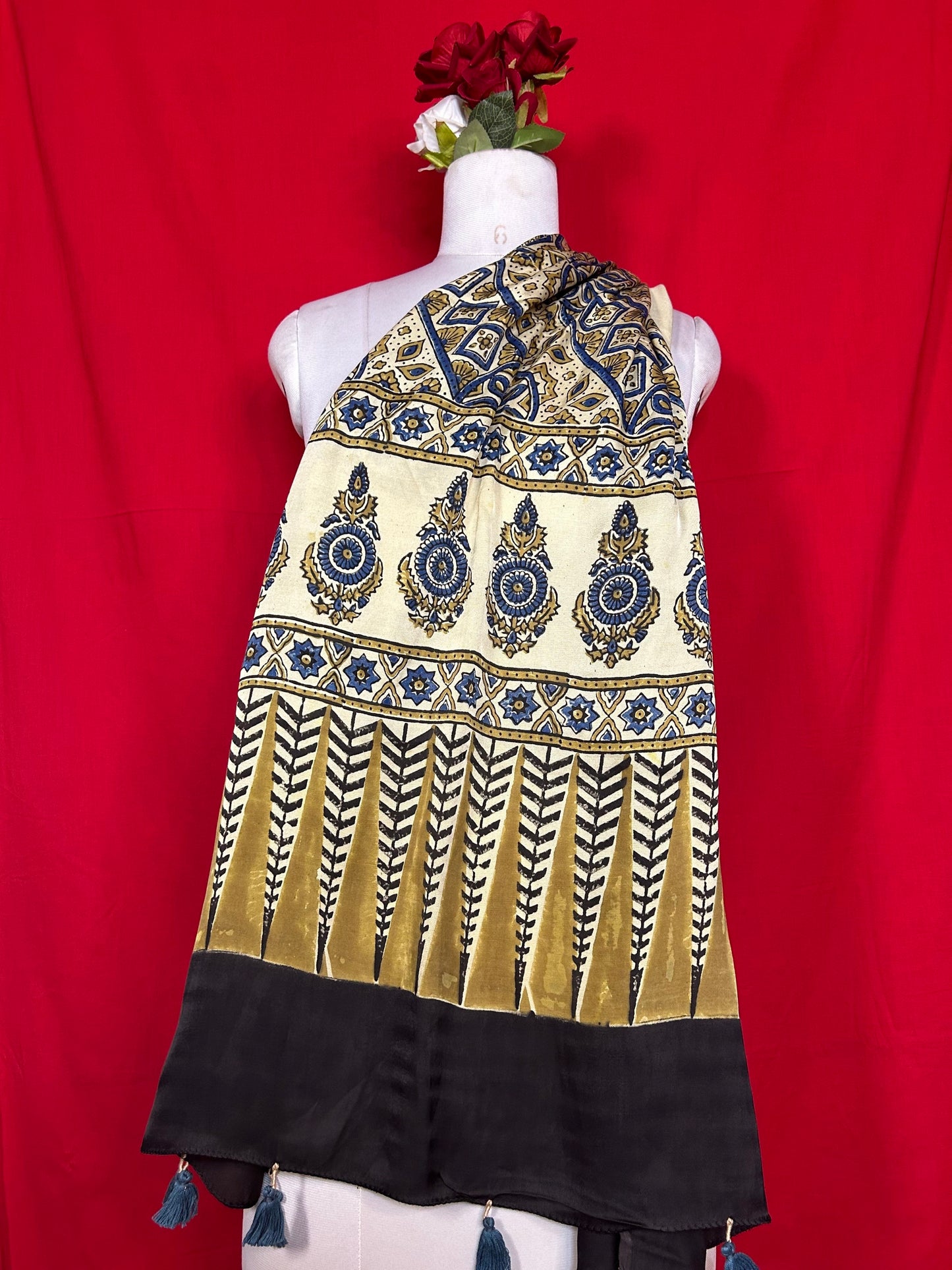 Ajrakh Handblock Printed Modalsilk Dupatta