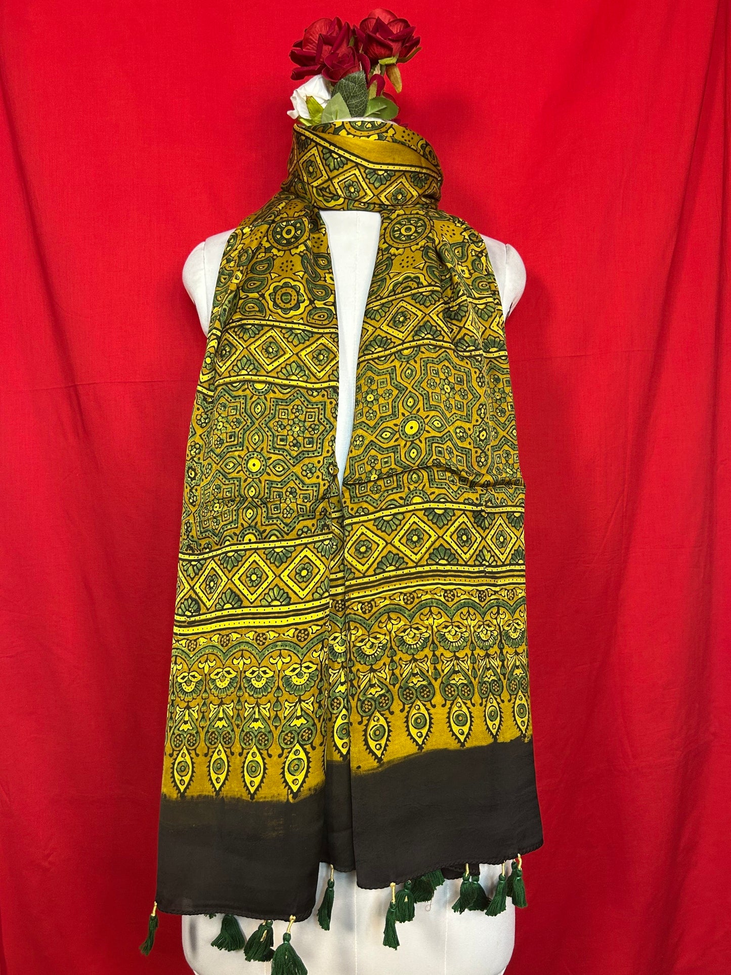 Ajrakh Handblock Printed Modalsilk Dupatta