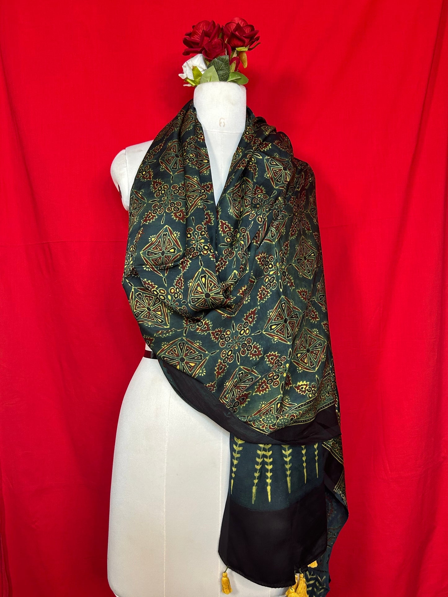 Ajrakh Handblock Printed Modalsilk Dupatta