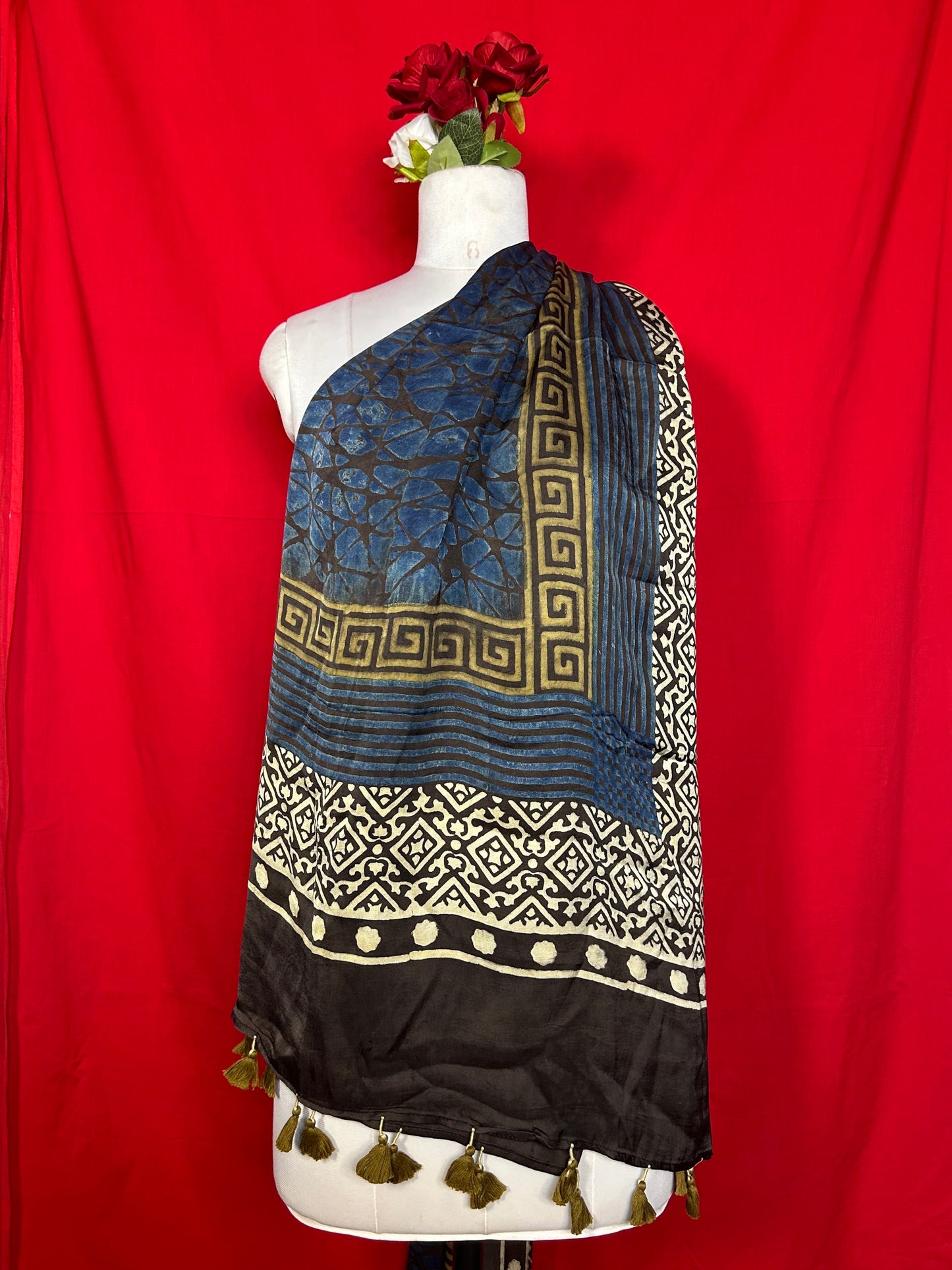 Ajrakh Handblock Printed  Modalsilk Dupatta