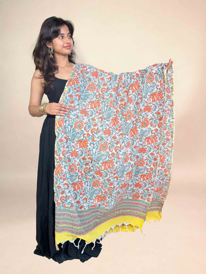 Off White Anokhi Handblock Printed Cotton Dupatta
