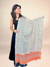 White Anokhi Handblock Printed Cotton Dupatta