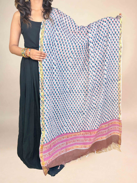 Off White Anokhi handblock printed cotton dupatta