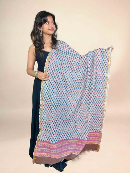 Off White Anokhi handblock printed cotton dupatta