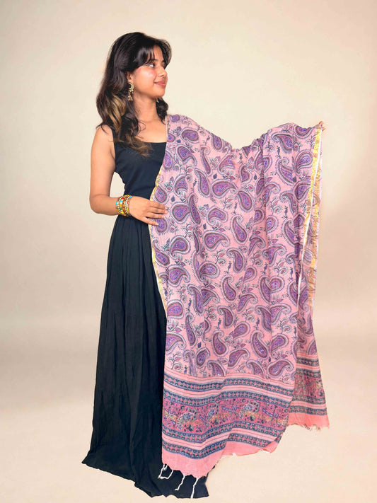 Dusty Blush Pink Anokhi Handblock Printed Cotton Dupatta