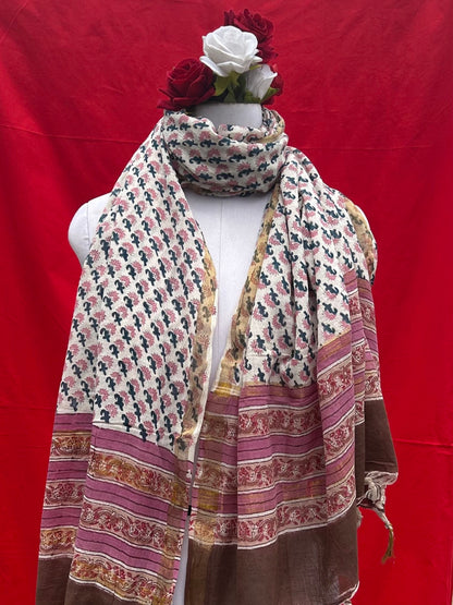 Anokhi handblock printed cotton linen dupatta