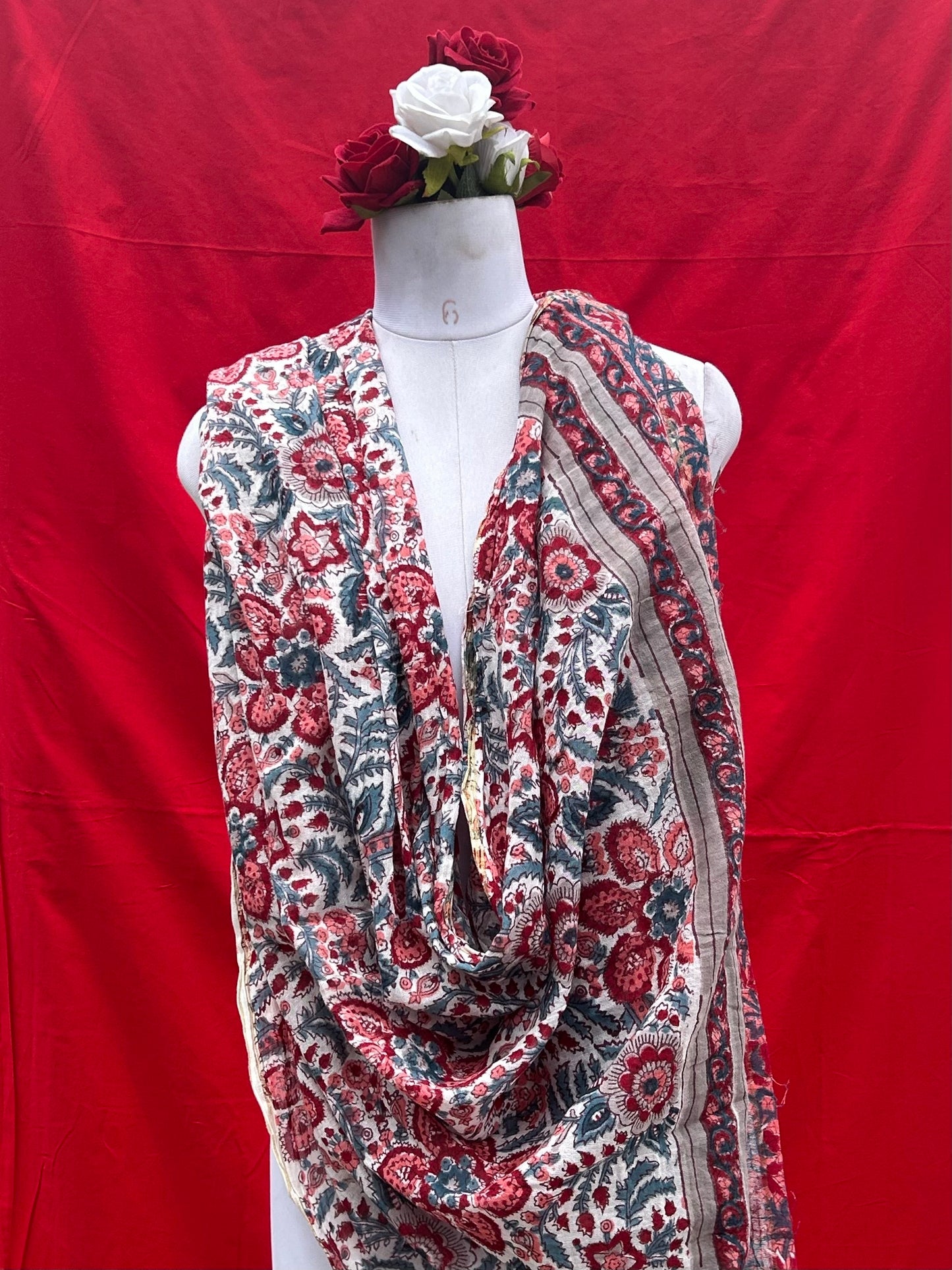 Anokhi handblock printed cotton linen dupatta