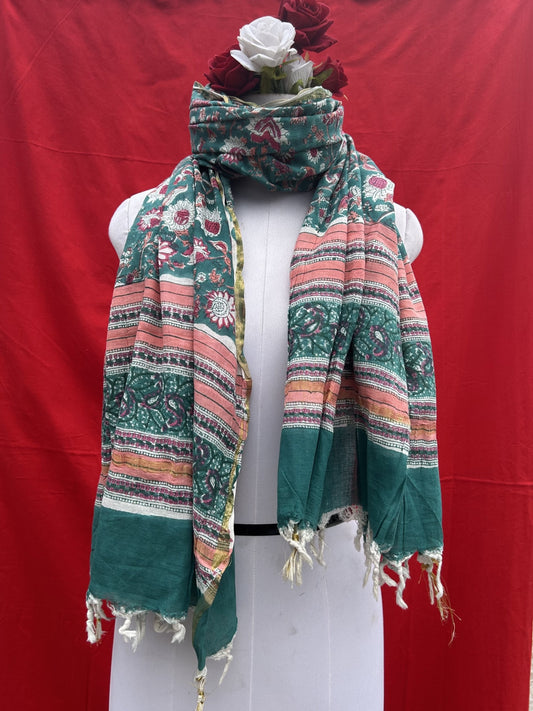 Anokhi handblock printed cotton linen dupatta