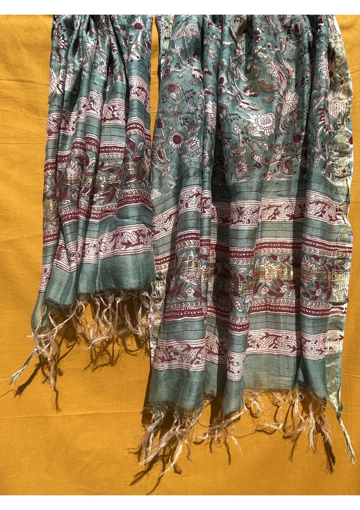 Premium Chanderi Dupatta for Women in Green Ethnic Pattern with Tassels