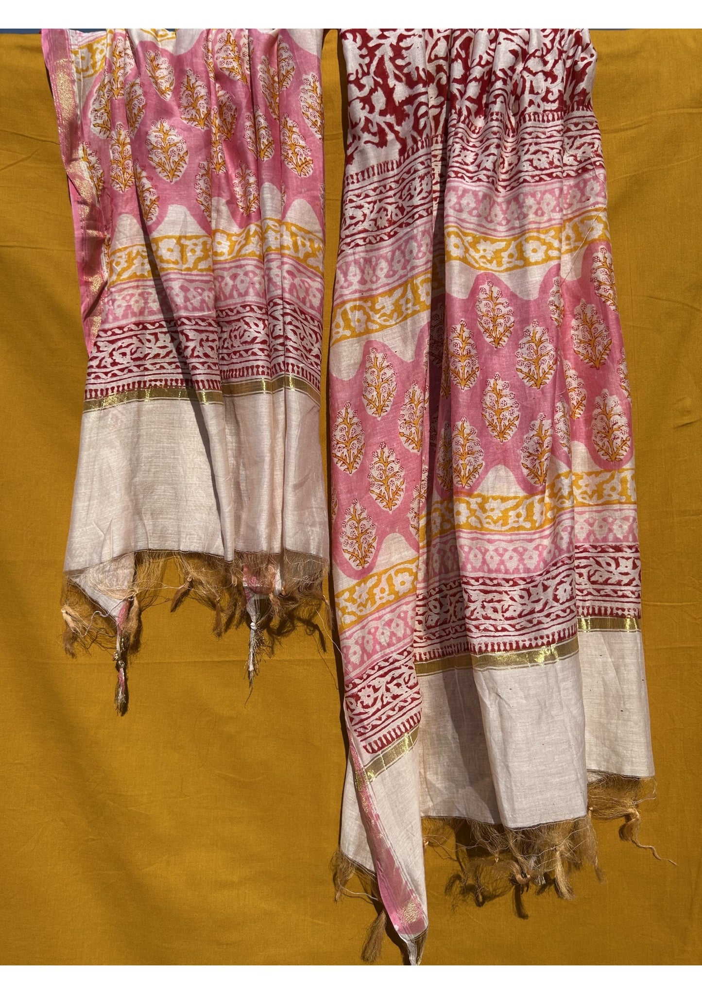 Handcrafted Anokhi Chanderi Dupatta with Pink Floral Ethnic Pattern
