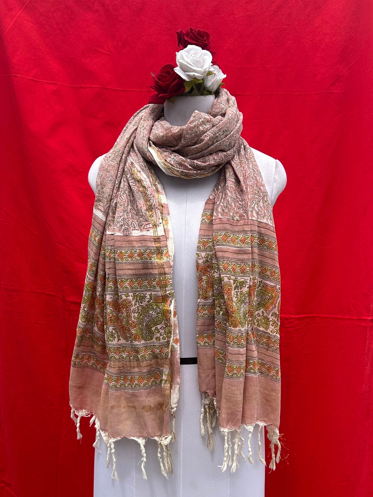 Anokhi handblock printed cotton linen dupatta