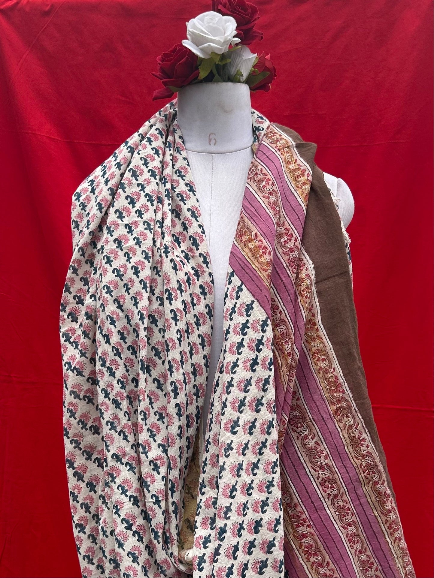 Anokhi handblock printed cotton linen dupatta