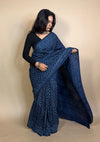Assam Silk Handblock Printed Saree Blue