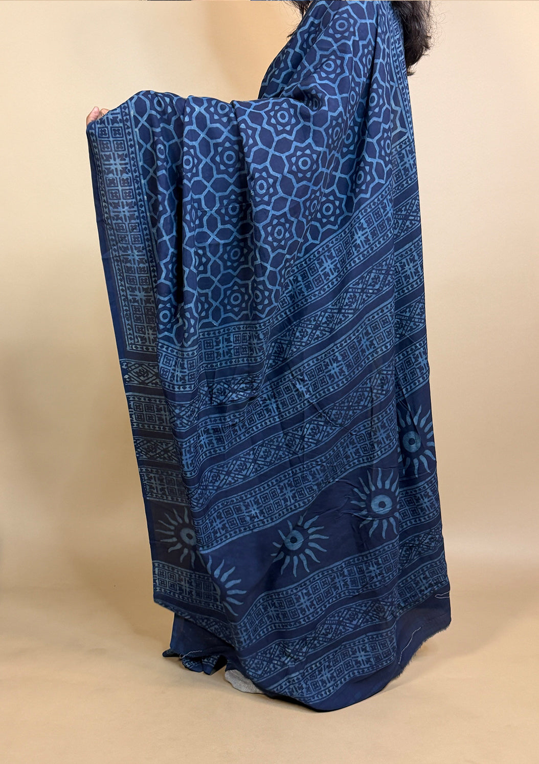 Assam Silk Handblock Printed Saree Blue