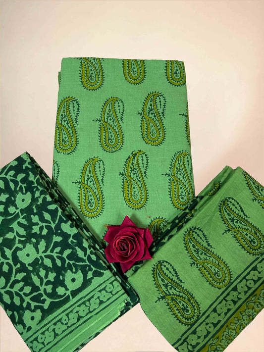Green Banjara Handblock Printed Cotton Suit Set