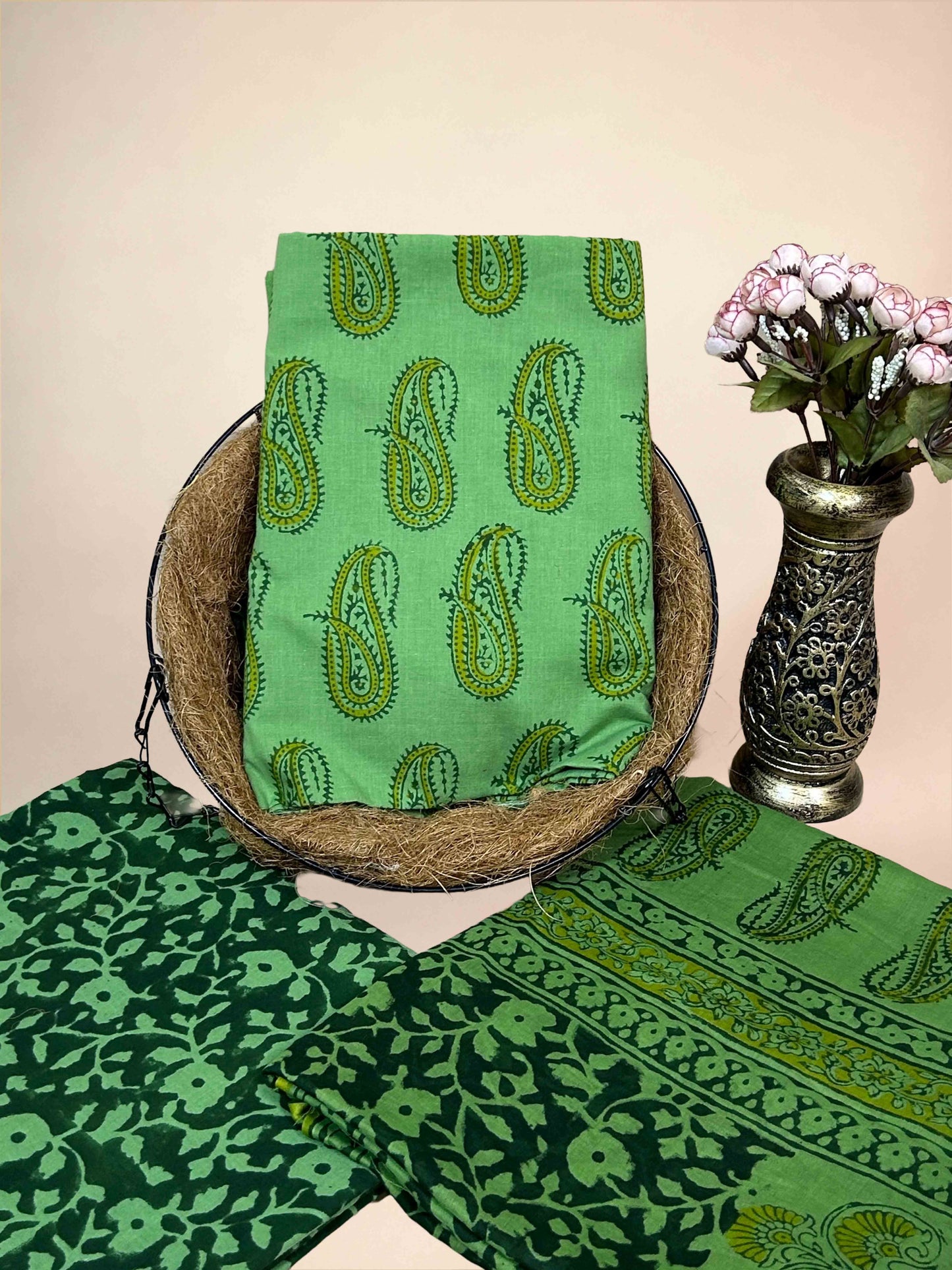 Green Banjara Handblock Printed Cotton Suit Set