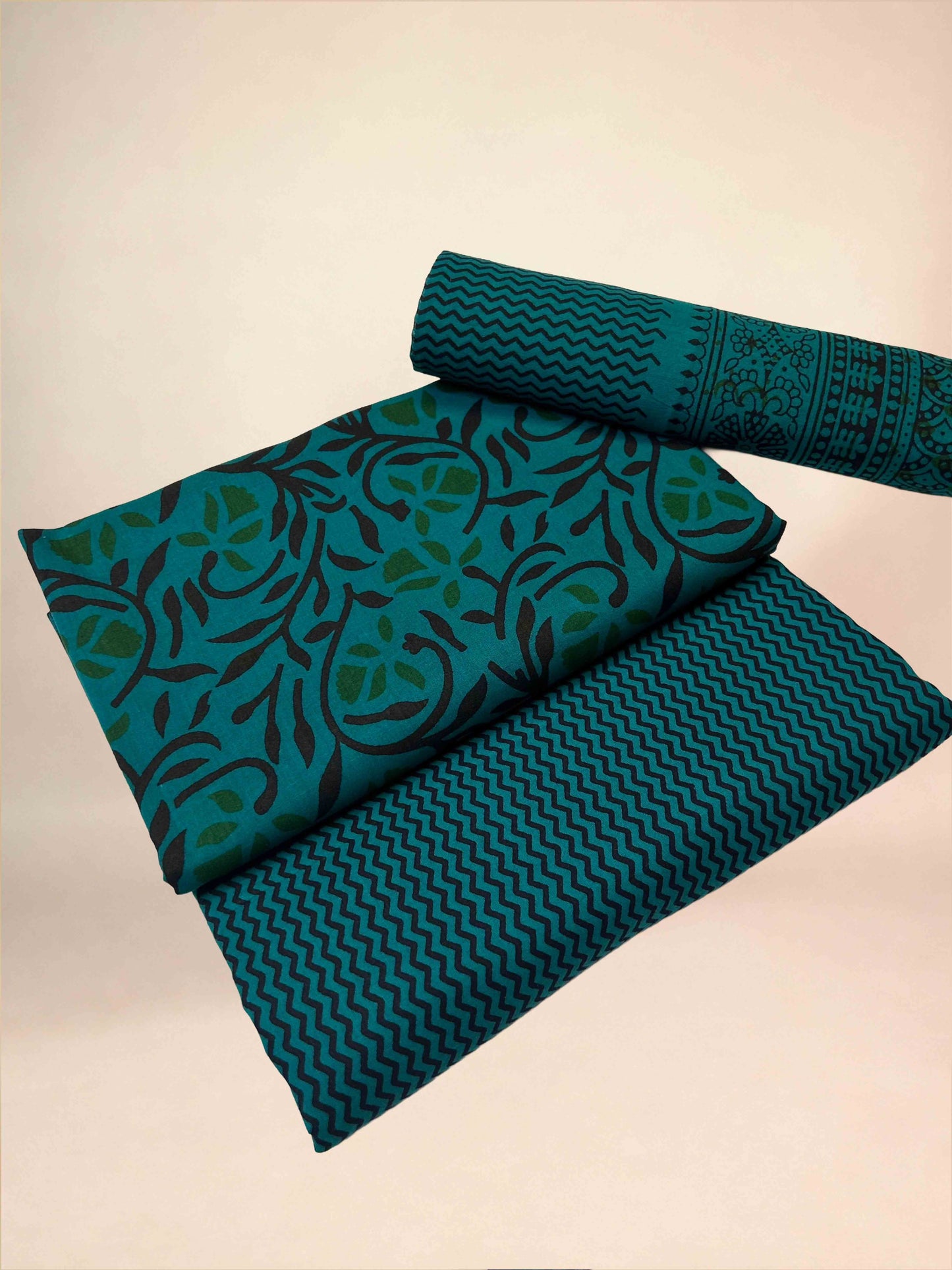 Multicolor Banjara Handblock Printed Cotton Suit Set | Teal Blue