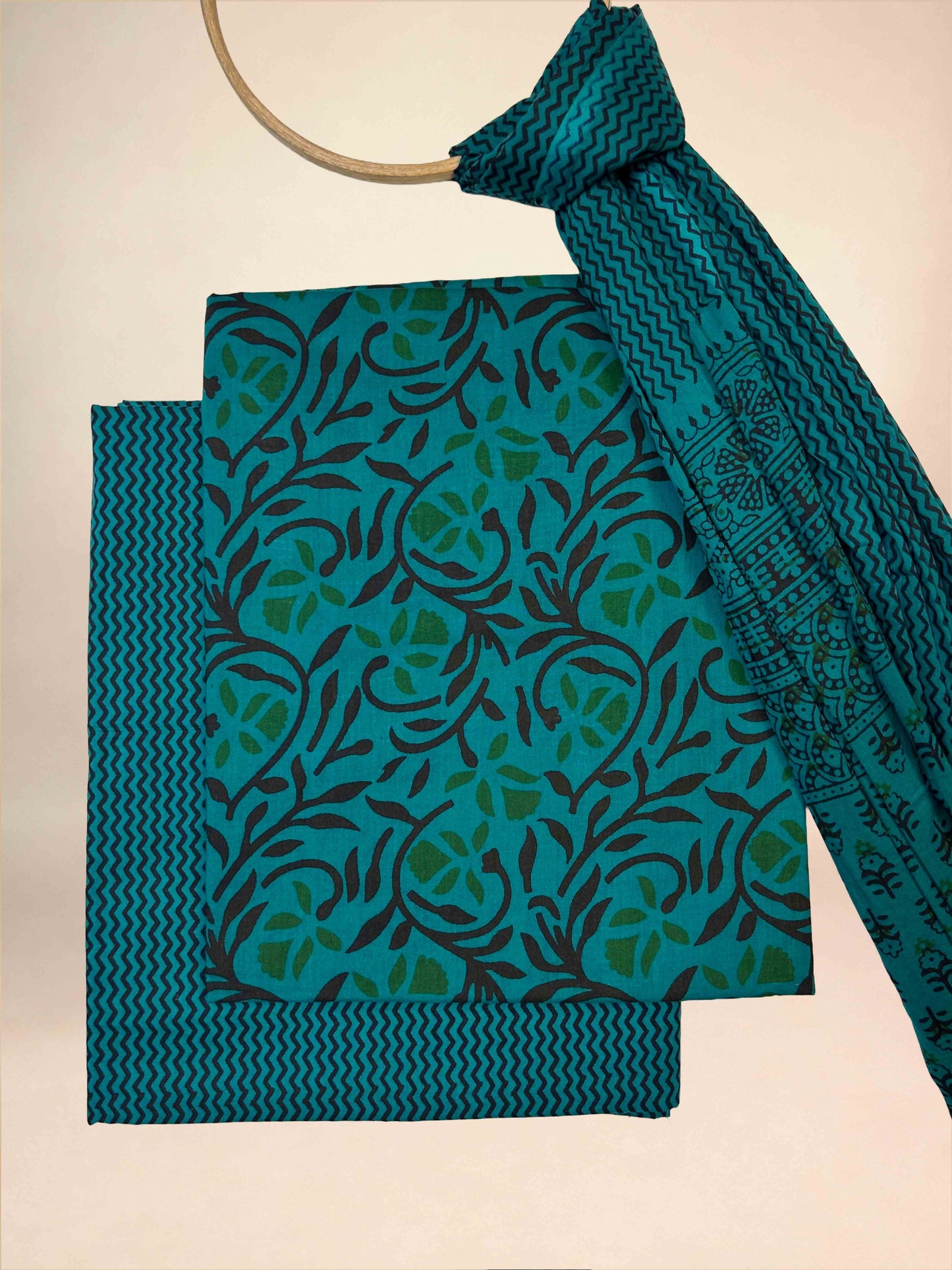 Multicolor Banjara Handblock Printed Cotton Suit Set | Teal Blue