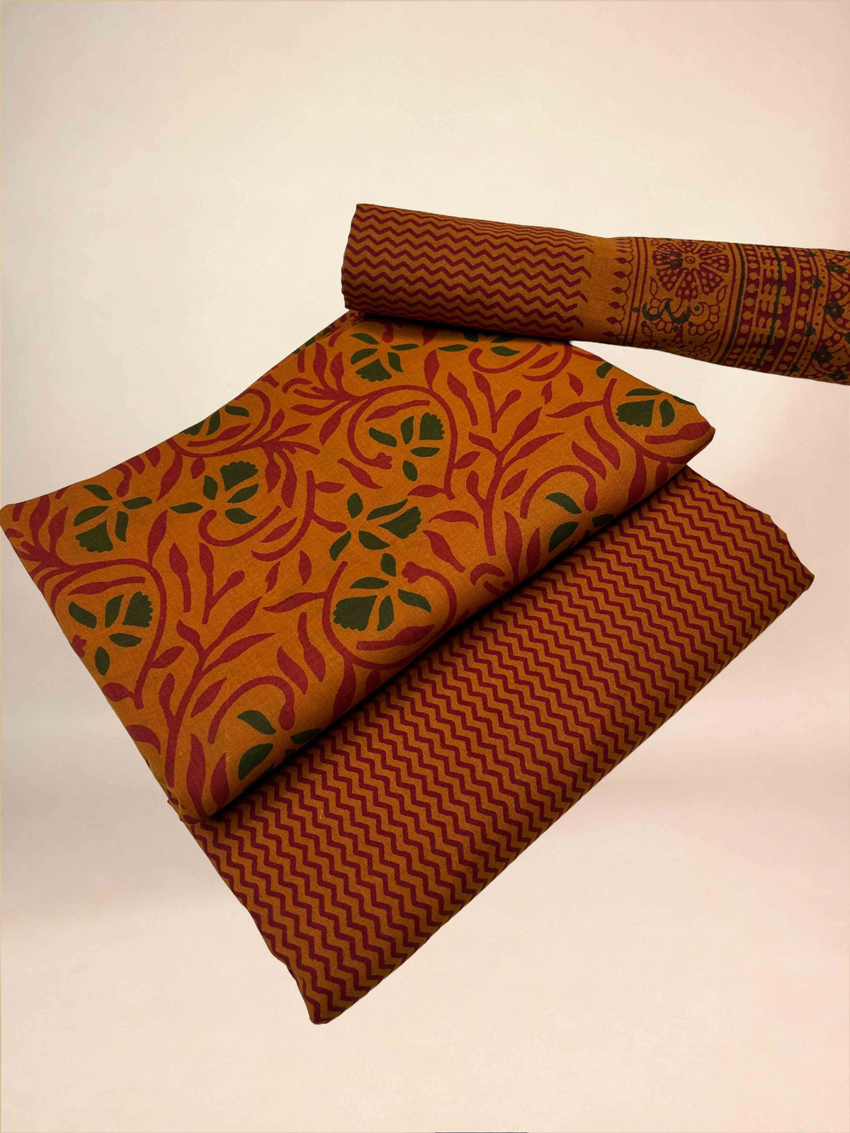 Multicolor Banjara Handblock Printed Cotton Suit Set | Rust Orange