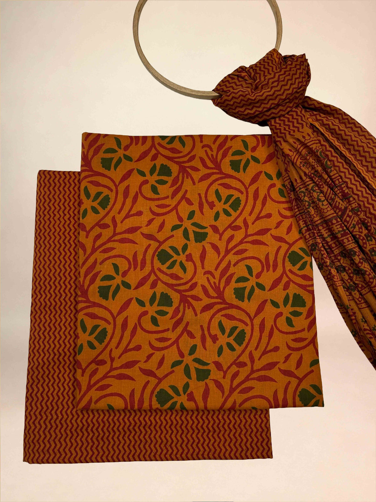 Multicolor Banjara Handblock Printed Cotton Suit Set | Rust Orange
