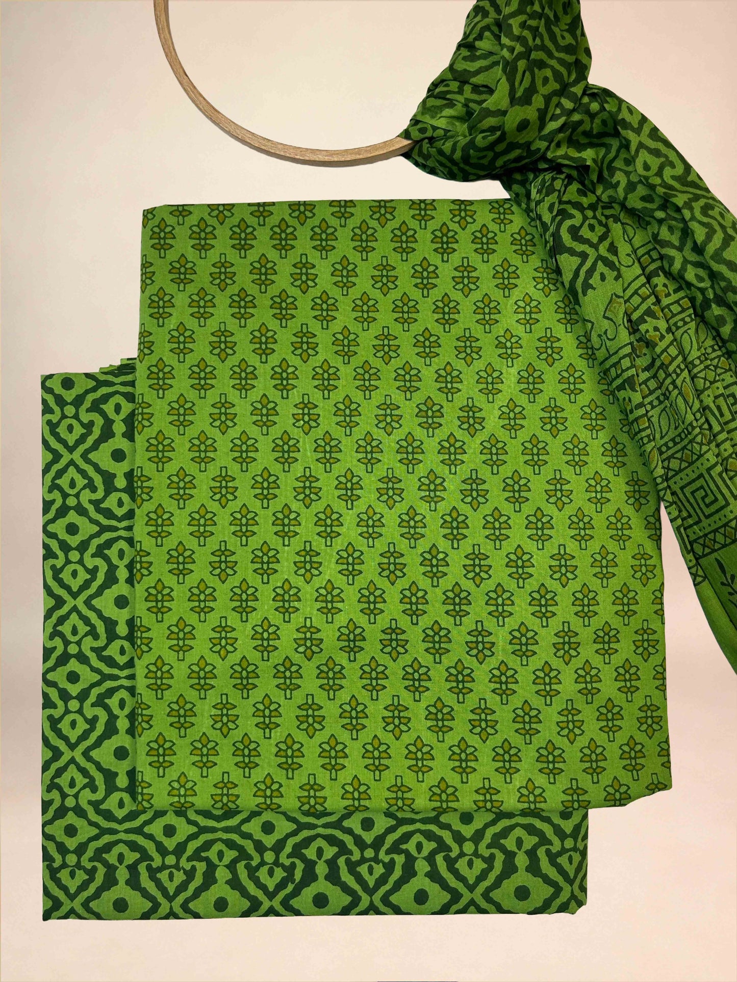 Multicolor Banjara Handblock Printed Cotton Suit Set | Green