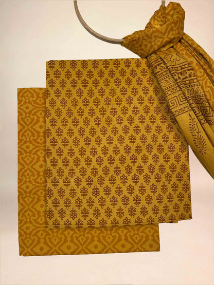 Multicolor Banjara Handblock Printed Cotton Suit Set | Mustard
