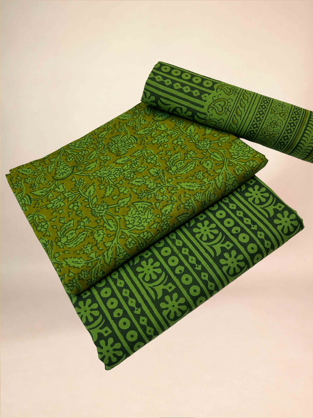 Multicolor Banjara Handblock Printed Cotton Suit Set | Moss Green