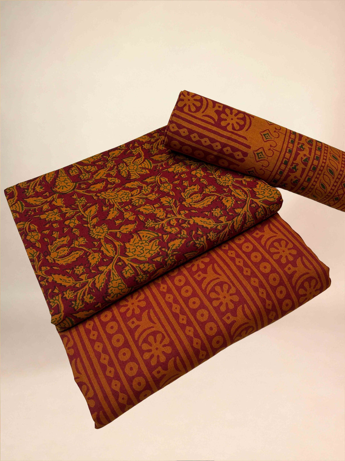 Multicolor Banjara Handblock Printed Cotton Suit Set | Rust Orange