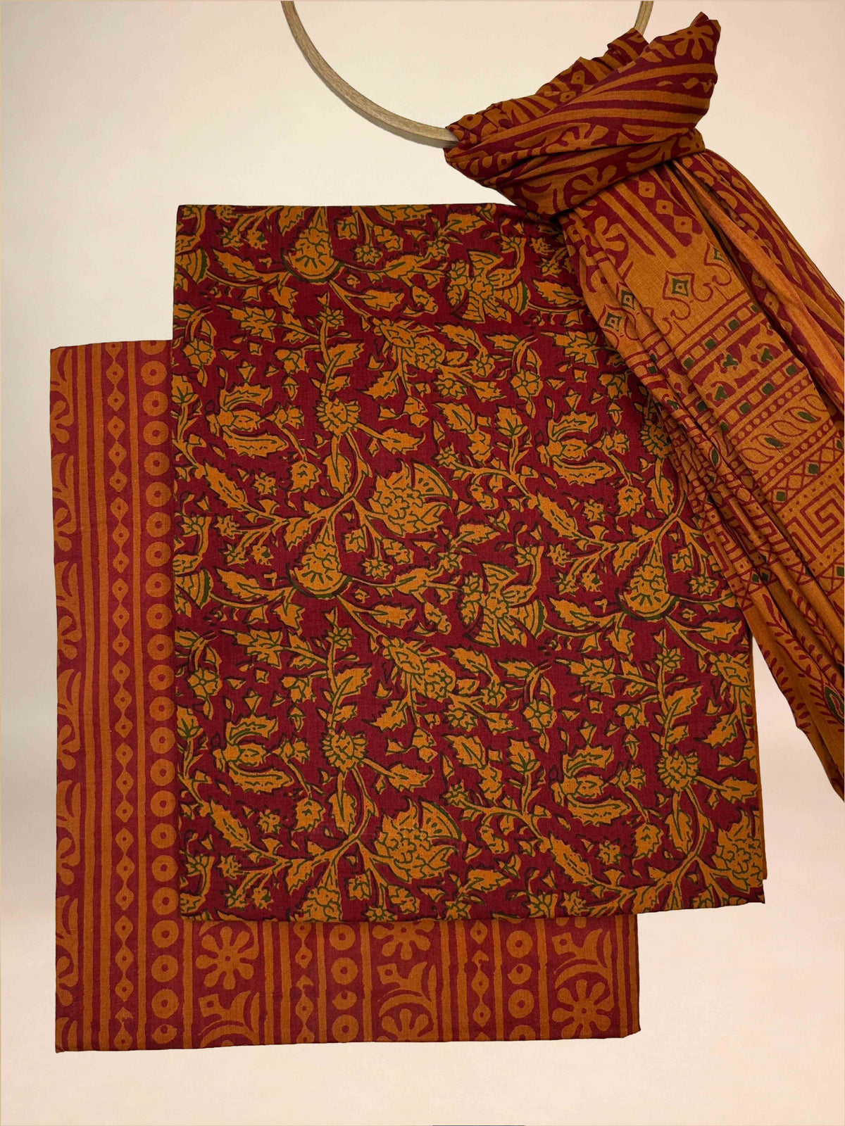 Multicolor Banjara Handblock Printed Cotton Suit Set | Rust Orange