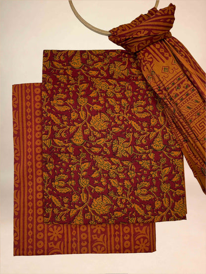 Multicolor Banjara Handblock Printed Cotton Suit Set | Rust Orange