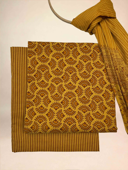 Multicolor Banjara Handblock Printed Cotton Suit Set | Mustard