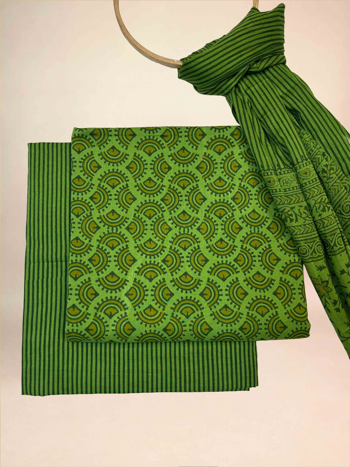 Multicolor Banjara Handblock Printed Cotton Suit Set | Green