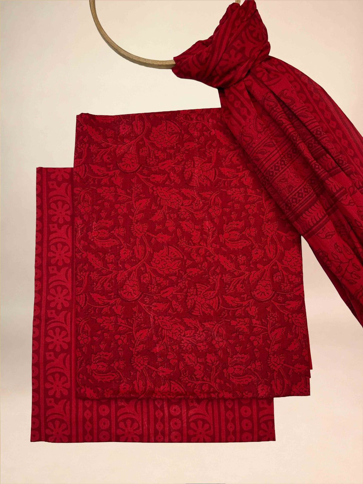 Multicolor Banjara Handblock Printed Cotton Suit Set | MADDER RED