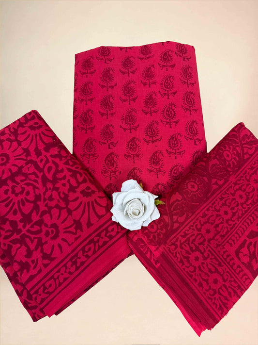 Crimson Banjara Handblock Printed Cotton Suit Set