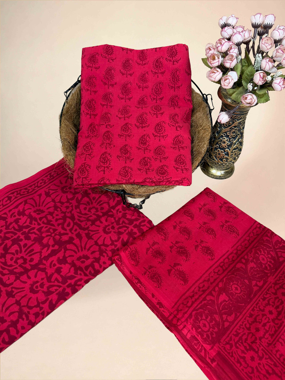 Crimson Banjara Handblock Printed Cotton Suit Set