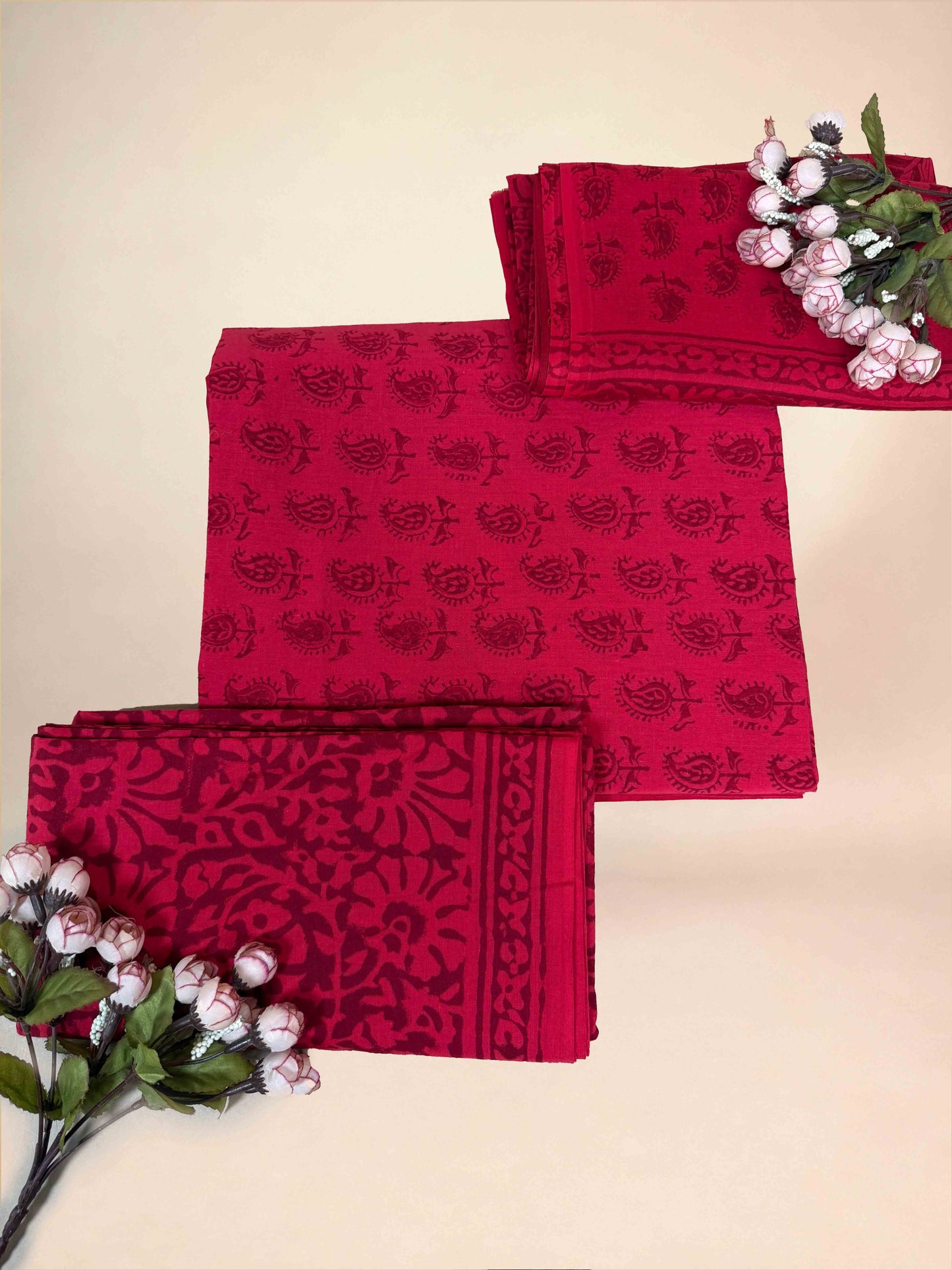 Crimson Banjara Handblock Printed Cotton Suit Set