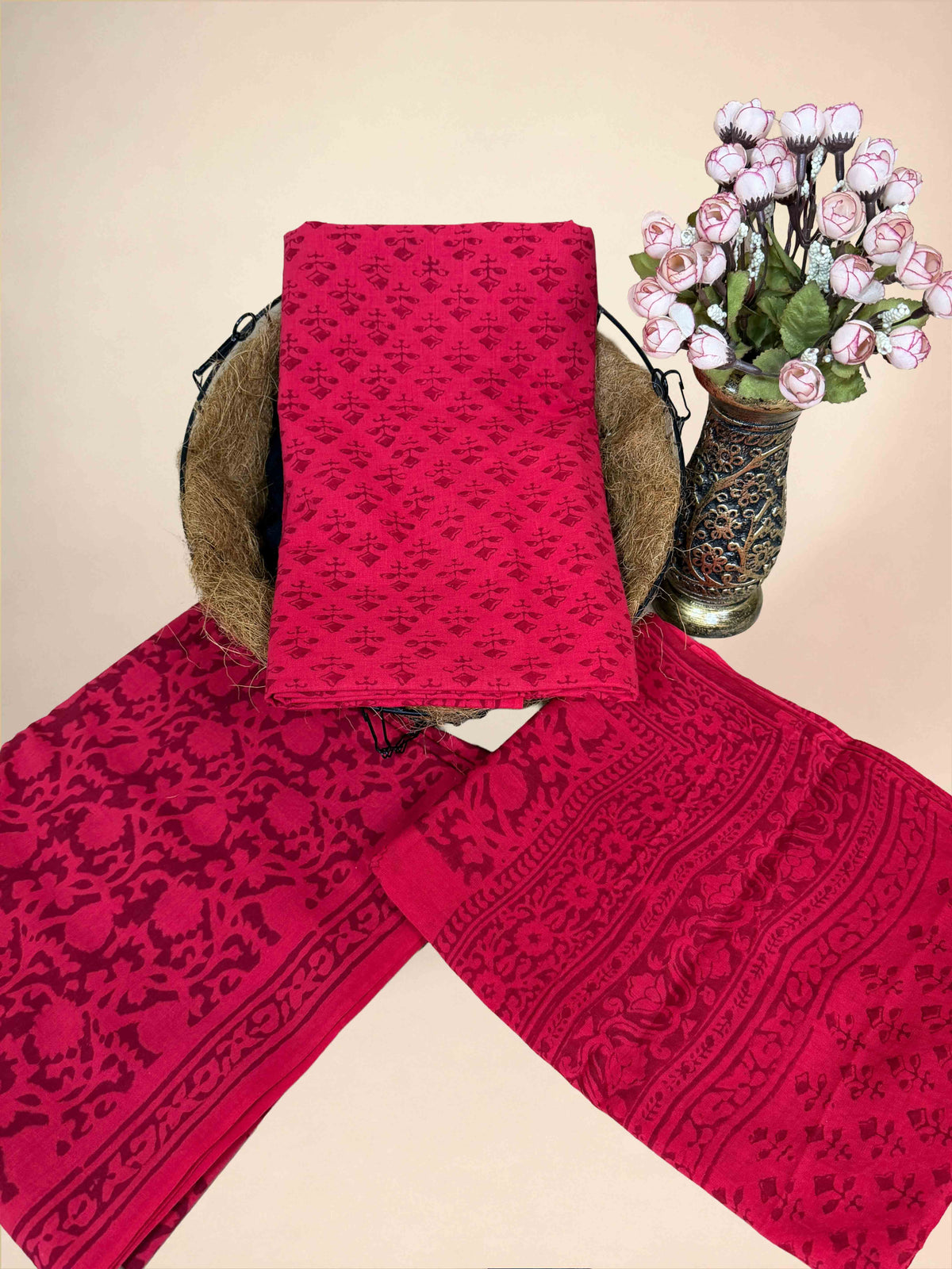 Ruby Red Banjara Handblock Printed Cotton Suit Set
