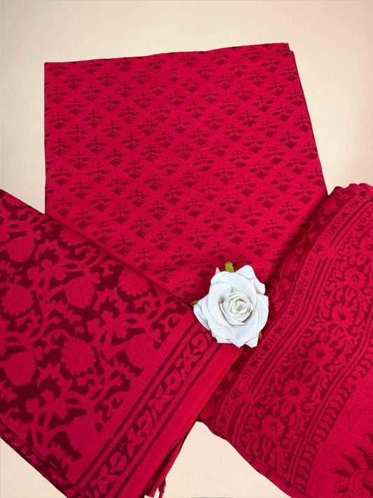 Ruby Red Banjara Handblock Printed Cotton Suit Set