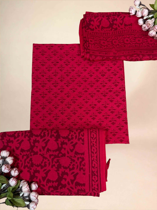 Ruby Red Banjara Handblock Printed Cotton Suit Set