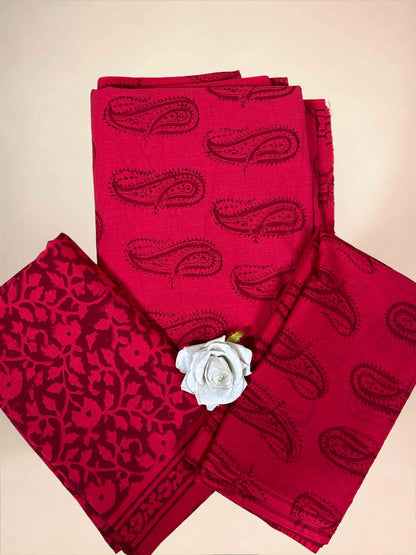 Crimson Banjara Handblock Printed Cotton Suit Set
