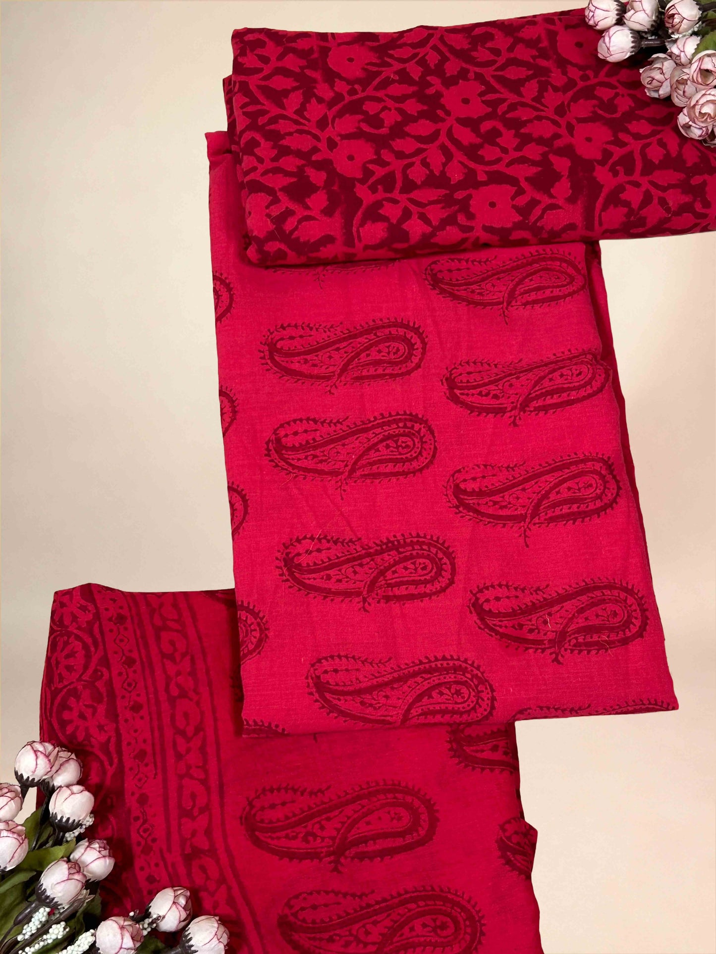 Crimson Banjara Handblock Printed Cotton Suit Set