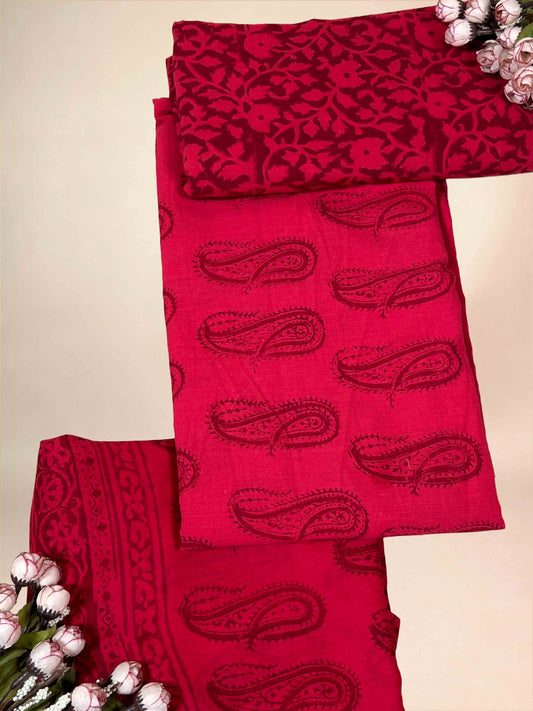 Crimson Banjara Handblock Printed Cotton Suit Set