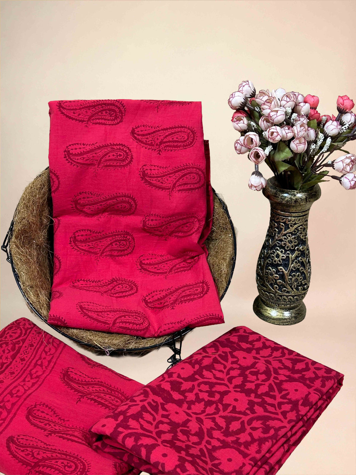 Crimson Banjara Handblock Printed Cotton Suit Set