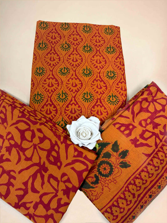 Rust Orange Banjara Handblock Printed Cotton Suit Set