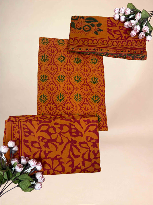 Rust Orange Banjara Handblock Printed Cotton Suit Set