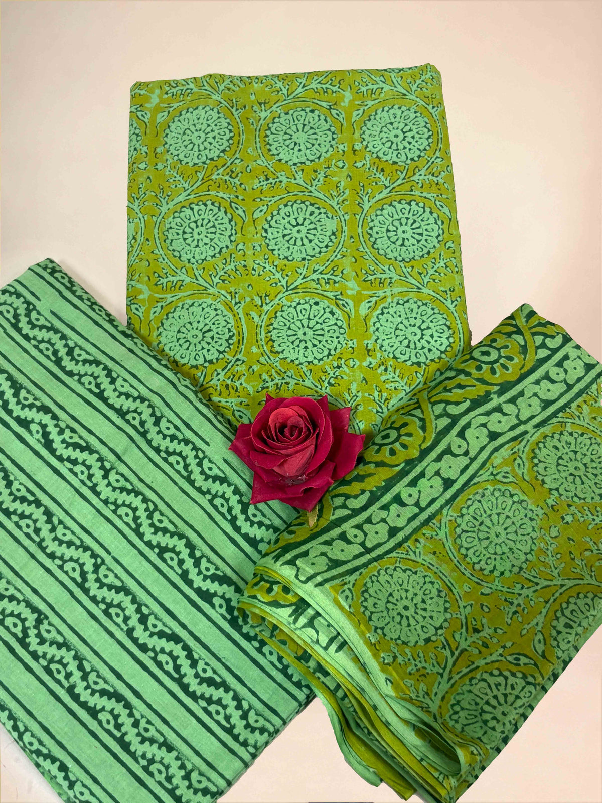 Lime Green Banjara Handblock Printed Cotton Suit Set
