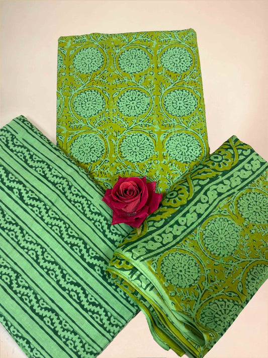 Lime Green Banjara Handblock Printed Cotton Suit Set