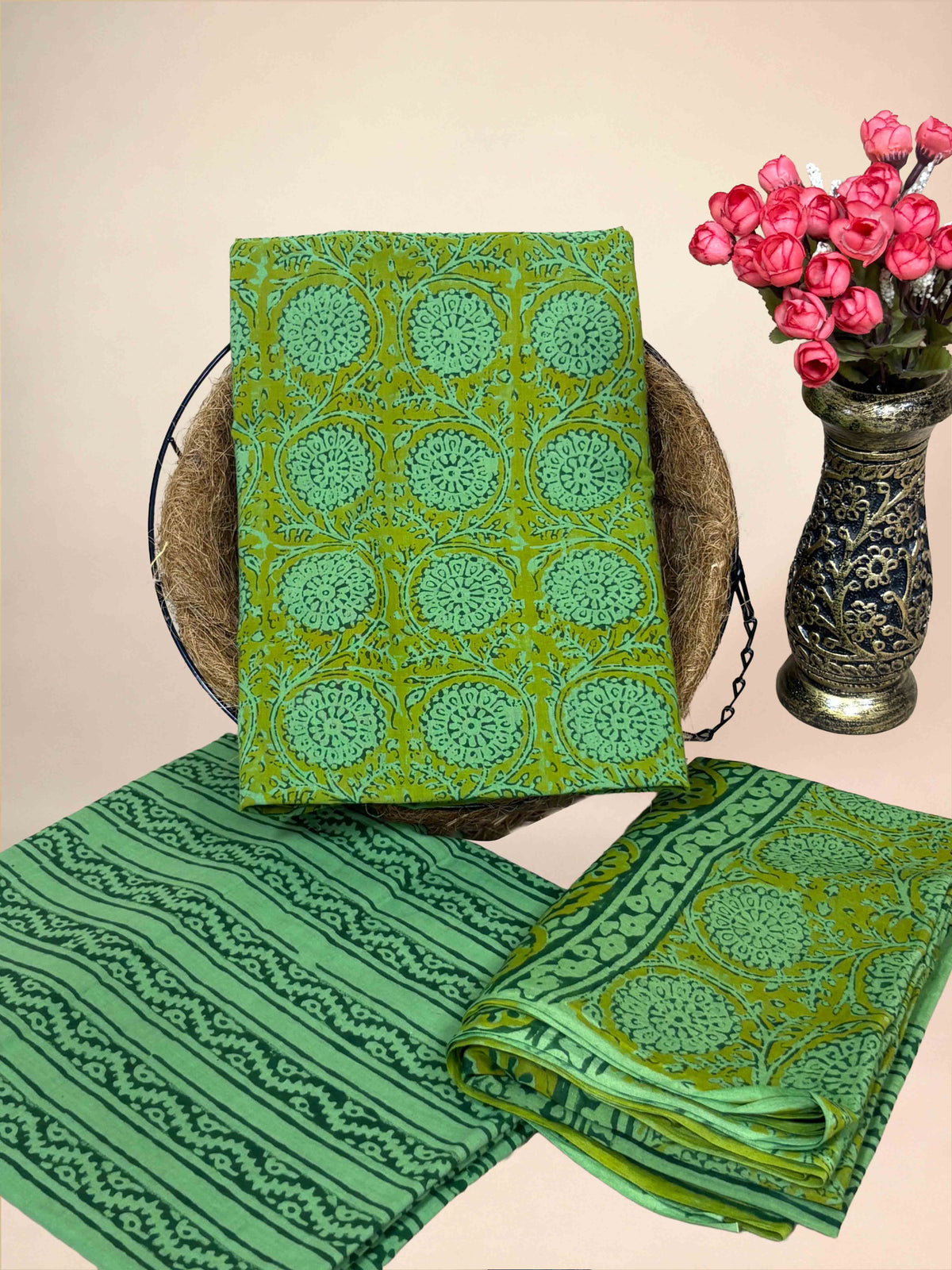 Lime Green Banjara Handblock Printed Cotton Suit Set