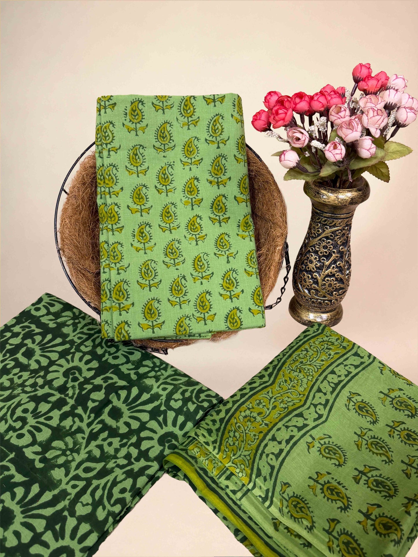 Green Banjara Handblock Printed Cotton Suit Set